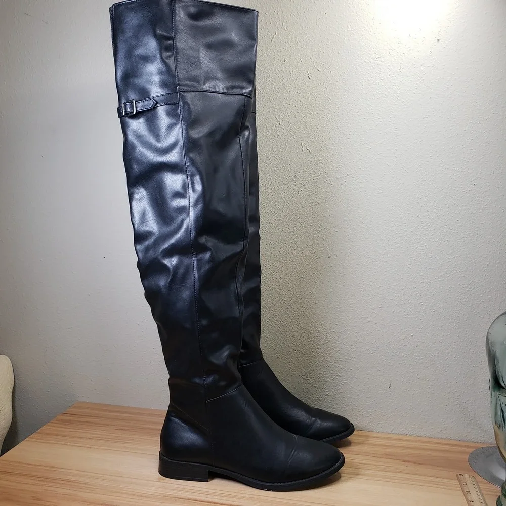 Faux Leather Over The Knee Tall Boots Black Faux Leather Indie Sleeze Size 10